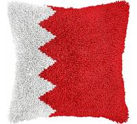 FWRTYCB Latch hook Kit Cojín Gancho de Pestillo Rojo Blanco Zigzag Stitch Alfombra almohada niños principiante DIY bordado Conjunto hecho mano Sofá artesanal Decoración hogarb 43x43cm, 2pcs
