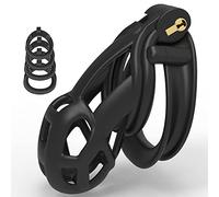 FWTDPNDQ Jaula de Castidad Jaula de Pene 3D Transpirable para Hombres Jaula de Castidad Cinturón de Castidad Juego de Jaula para Pene para Hombre con 4 Tamaños Anillo para el Pene Negro SM