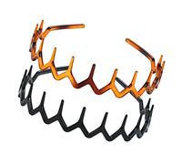 FXBLING Juego de 2 diademas de plástico Zig Zag para el pelo con dientes (1 color negro + 1 marrón)