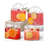 Fxiaobin Vaso-Bolso para Beber con Pajita Bolso de Cristal para Bebidas para Cócteles Jugos Té Postres y Arreglos Florales,4pcs