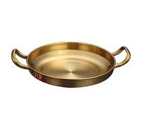 FXJJHDA - Paellera de acero inoxidable para mariscos, olla de arroz, cocina casera, picnic, aperitivos, utensilios de cocina, cacerola seca con asa para cocina, bandeja dorada de 30 cm (oro 26 cm)