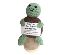 Fxkoolr Mini tortuga emocional hecha a mano con tarjeta positiva y base de madera, regalos para mujeres, hombres, amigos, cumpleaños (You're Turtle-y Awesome)