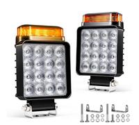 Fxlpower 2x Faros de Trabajo LED con Luz de Advertencia (10 Modos), 18W 12V 24V Foco Adicional para Tractor, Camión y Excavadora, IP68 Impermeable y Resistente al Barro, 2 en 1 Luz de Marcha Atrás
