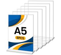 FxlStelrion 6 Piezas Expositor Metacrilato A5, Metacrilato Transparente en T, Soporte Cartel A5 de Acrílico, Soporte Acrílico para Restaurante, Menú, Oficina, Boda, Fotos, Pósteres, Tarjetas