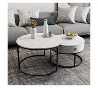 FXLUHAY Juego de 2 mesas de Centro apilables Modernas de Pizarra, 61 cm (24 Pulgadas), con cajón de Almacenamiento. Mesa Redonda apilable.(Black Frame+White Desktop)