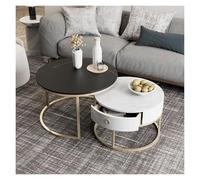 FXLUHAY Juego de 2 mesas de Centro apilables Modernas de Pizarra, 61 cm (24 Pulgadas), con cajón de Almacenamiento. Mesa Redonda apilable.(Gold Frame+Black+White)