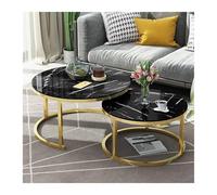 FXLUHAY Juego de 2 mesas de Centro apilables Redondas con Estructura metálica y Tablero de Cristal con Efecto mármol. Ideales for el hogar, la Oficina, el salón o la Sala de Estar.