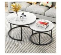 FXLUHAY Juego de 2 mesas de Centro apilables Redondas for Sala de Estar, con Tablero y Estructura metálica Negra.(E)