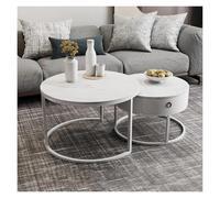 FXLUHAY Juego de 2 mesas de Centro Modernas de Pizarra, mesas auxiliares apilables de 60 cm con Almacenamiento, Mesa Redonda for Espacios pequeños(White Frame+White Desktop)