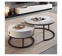 FXLUHAY Juego de 2 mesas de Centro Redondas apilables, Estructura de Acero Dorado/Negro, Tapa de MDF con Superficie de mármol, mesas auxiliares Modernas for sofá, Sala de Estar u Oficina(F,70 * 50CM)