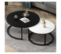 FXLUHAY Juego de 2 mesas de Centro Redondas apilables, Mesa de Centro Moderna for Sala de Estar, Mesa Auxiliar for sofá, Ideal for Sala de Estar, balcón u Oficina.(White+Black)