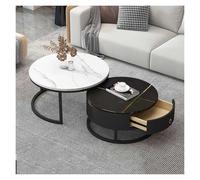 FXLUHAY Juego de 2 mesas de Centro Redondas, mesas de Centro Redondas Modernas, Juego de mesas auxiliares apilables con cajones for Dormitorio y Sala de Estar(4,80 * 60cm/31.4 * 23.6in)