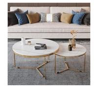 FXLUHAY Juego de 2 mesas de Centro Redondas Modernas apilables con Tapa de mármol y Robusta Estructura metálica de Alto Brillo. Ideales for Sala de Estar y Dormitorio.(Gold Leg+White Table)
