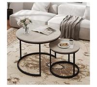 FXLUHAY Juego de 2 mesas Nido Otterease, Mesa de Centro Redonda, Mesa de Centro pequeña con Tapa Blanca, Juego de 2 mesas Nido apilables for Sala de Estar(23.6" Wood Grain Grey)