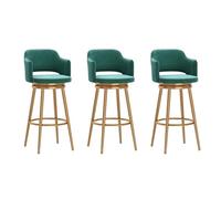 FXLUHAY Juego de 3 taburetes de Bar de Terciopelo, Altos, con reposapiés y Respaldo, giratorios 360°, Ideales for Islas de Cocina.(Green,Height 75CM)