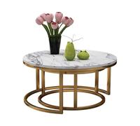 FXLUHAY Juego de mesas de Centro de mármol Natural Blanco for decoración del hogar, Ideales for Salas de Estar pequeñas o como mesas auxiliares Junto al sofá (2 Unidades).(80cm+65cm)