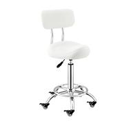 FXLUHAY Silla de Oficina con Ruedas, Taburete hidráulico elevable con Ruedas bloqueables y reposapiés, Asiento Tipo sillín for esteticistas e higienistas dentales.(White)