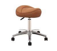 FXLUHAY Swivel Chair Saddle Office Chair Adjustable Height 36~50 Cm, Metal Salon Saddle Seat with 360° Swivel PU(Brown)
