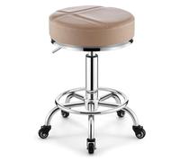 FXLUHAY Taburete de Silla de Montar, salón de Belleza médico con reposapiés, Silla elevadora giratoria Redonda, Ruedas cromadas de 5 Garras, Altura Ajustable de 41 a 56 cm.(Beige)