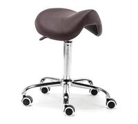 FXLUHAY Taburete Giratorio con Ruedas de Cuero sintético de 48 a 60 cm for salón de Tatuajes, Belleza, masajes y odontología.(Brown)