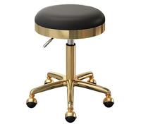 FXLUHAY Taburete médico Redondo con Asiento Giratorio tapizado en PU y Estructura de Acero Inoxidable Dorado. Silla rodante for Maquillaje, Tatuajes y masajes de SPA.(Black)