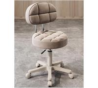 FXLUHAY Taburete rodante con Respaldo y Ruedas, Silla de tocador giratoria hidráulica de Cuero PU, Altura Ajustable(Light Brown)