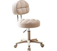FXLUHAY Taburete rodante con Respaldo y Ruedas, Silla de tocador giratoria hidráulica de Cuero PU, Altura Ajustable(Beige)