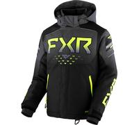 FXR Helium 2023 Chaqueta para moto de nieve juvenil, negro-gris-amarillo, tamaño XS 32 42
