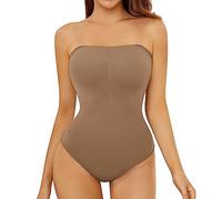 FXTYK Mujer Shapewear Body moldeador sin tirantes Tanga Top Shapewear ajustable correa de hombro desmontable para mujeres ropa interior tanga, marrón, L