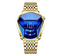 fxwtich Reloj de movimiento de cuarzo Sure Here's A Product Title for Listing Cool Men Mirror Shine Waterproof Golden Steel Strap Fashion Male Dress Wrist Watch, Azul, Estilo de esfera