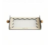 Fxzqgnh Bandeja Organizadora con Asas Madera Elegante Organizador Escritorio con Panel Ondulado Nórdico Bandeja Decorativa para Consola, Beige Crema