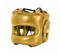 Fxzqgnh Casco Sparring Tipo Cuero Casco Sparring Acabado Brillante para Boxeadores, Dorado Metálico, Niño-S