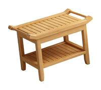 Fxzqgnh Taburete de ducha con reposabrazos, estante multifuncional de madera para interiores, impermeable, apto para entrada, sala de estar, pasillo, color madera curvada