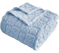 FY Fiber House Manta de Cuadros con diseño de corazón, Suave, cálida, Lavable, Ligera, mullida, para sofá, Cama, Todas Las Estaciones, Color Azul Claro, 150 x 205 cm