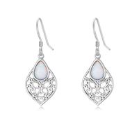 FYBIOD Pendientes colgantes de ópalo de plata de ley S925, aretes de ópalo blanco fuego, piedra natal de octubre, regalo para mujer, Plata de ley Gema, Ópalo sintético