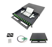 FYBOPTWU - Caja de montaje en rack de fibra óptica SC-APC de 12 puertos monomodo con coletas y acopladores, caja de panel de conexión cargada LGX de 12 núcleos (diseño tipo cajón) para armarios de