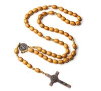 Fycakly Collar de cuentas de oración de estilo europeo y medieval, tejido a mano, joyería de color café, collar de perlas de grano, 5.2x3.1cm, Metal