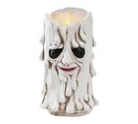 Fycakly Decoración de fiesta de Halloween, velas sin llama, lámpara de velas con patrón temático de velas, portavelas LED, decoración de luz LED (sin llama (blanco, 8. 5 x 8, 5 x 17 cm)