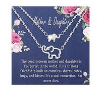 Fycakly Juego de collar para hija, collar de diamantes de imitación, elefante grande, elefante pequeño, traje de diamantes de imitación para mi hija, para mi mamá, corazón, talla única, Cobre