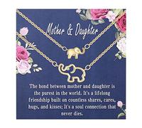Fycakly Juego de collar para hija, collar de diamantes de imitación, elefante grande, elefante pequeño, traje de diamantes de imitación para mi hija, para mi mamá, corazón, talla única, Cobre