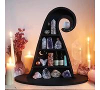 Fycakly Soporte de cristal de almacenamiento con diseño gótico de sombrero de bruja, soporte de cristal para dormitorio, escritorio, estética de brujería