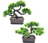 Fycooler Bonsai Artificial Decoración de Plantas árbol de Bonsai en la decoración de Plantas Artificiales de pote para la Entrada/Dormitorio/Oficina/Verde 2 Set