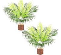 Fycooler Hojas de Palma Artificiales, 2Pack Arbusto de Hoja de Palma Tropical Artificial Planta Plástico Areca Palmera Planta 9Hojas 50 cm de Alto para vegetación Tropical Acento Arreglo Floral