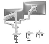 Fydeamer Brazo de monitor dual para pantallas de 17 a 32 pulgadas, soporte de monitor de resorte de gas resistente con ajuste de movimiento completo, soporte de escritorio VESA con opciones de