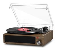 FYDEE Tocadiscos Bluetooth 5.4 con fuerza de apoyo ajustable, 2 altavoces estéreo de 3 W, reproductor de grabación de 3 velocidades para salón, RCA/AUX, parada automática, grafito