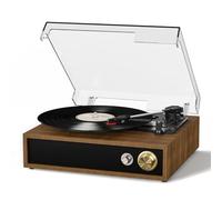 FYDEE Tocadiscos de Vinilo, Tocadiscos con Bluetooth Bidireccional, USB para Grabación y Reproducción, Altavoces Integrados y Compatibilidad 33/45/78 RPM, Auto Stop y Tapa Antipolvo, Teca