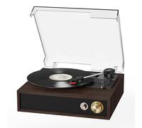 FYDEE Tocadiscos de Vinilo, Tocadiscos con Bluetooth Bidireccional, USB para Grabación y Reproducción, Altavoces Integrados y Compatibilidad 33/45/78 RPM, Auto Stop y Tapa Antipolvo, Oscuro