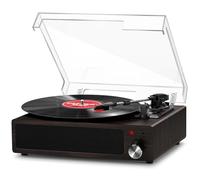 FYDEE Tocadiscos de Vinilo, Tocadiscos Vintage Bluetooth con 3 Velocidades 33/45/78RPM y 2 Altavoces Estéreo Integrados, Reproductor de Vinilos Soporte Auriculares de 3.5mm, AUX,RCA - Nogal Oscuro