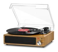 FYDEE Tocadiscos de Vinilo Vintage Bluetooth con 3 Velocidades (33/45/78 RPM) y 2 Altavoces Estéreo Integrados, Reproductor de Vinilo con Soporte para Auriculares de 3.5 mm, AUX, RCA - Madera Natural