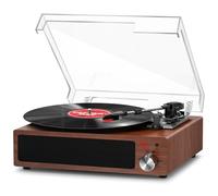 FYDEE Tocadiscos de Vinilo Vintage Bluetooth Portátil con 3 Velocidades (33/45/78 RPM), Altavoces Estéreo Integrados, Reproductor Retro con Conexión para Auriculares de 3.5 mm, RCA y AUX, Nuez